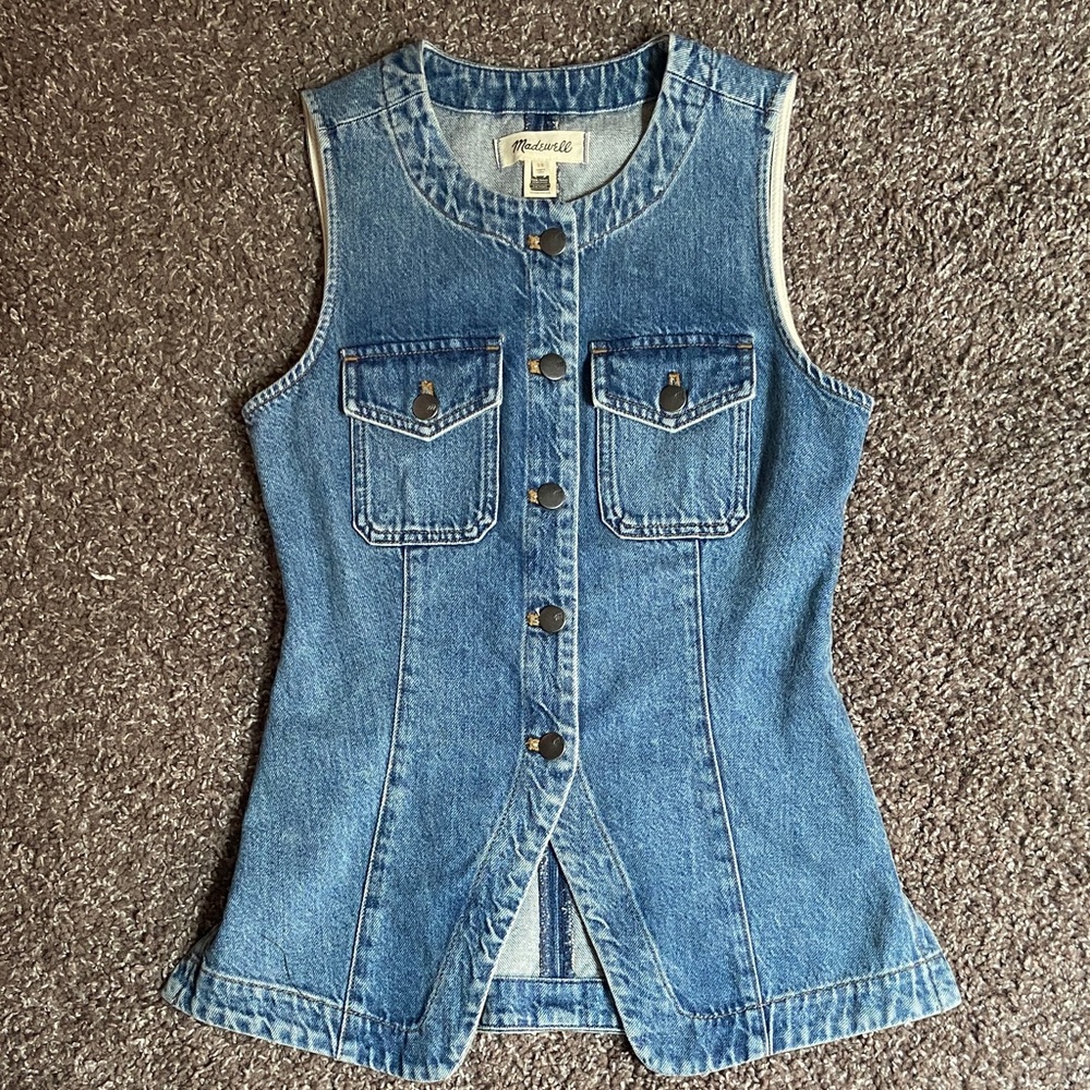 NWOT madewell crewneck long denim vest